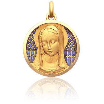 Médaille Santa Madona Email Bleu & Or Jaune 750, Diamètre 25 mm - Becker