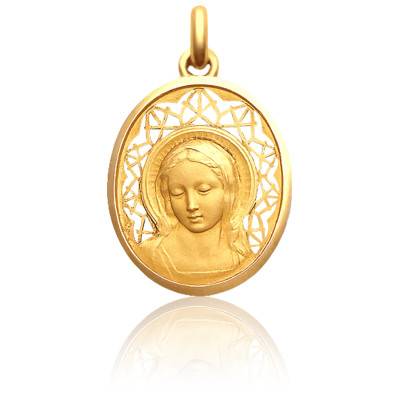 Médaille Vierge Amabilis Ajourée en Or Jaune 750, Diamètre 24 mm - Becker