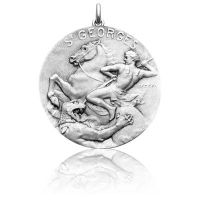 Médaille Saint Georges Or Blanc 750, Diamètre 15 mm à 20 mm - Becker