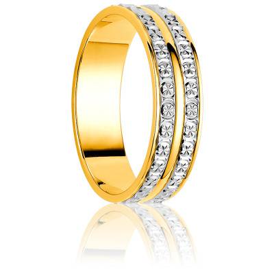 Alliance Ruban Standard Catacaos en 2 Ors 750 & Double Rails de Diamants, Largeur 5 mm - Orest
