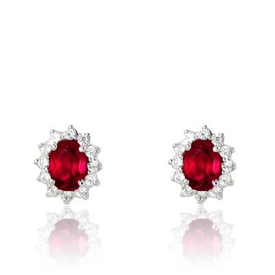 Puces d'oreilles rubis, diamants et Or Blanc 750 - Diamond Lady