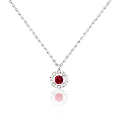 Collier en Or Blanc 750 & Diamants et Rubis, Longueur de 40 cm à 42 cm - Diamond Lady