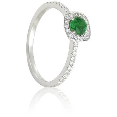 Bague Diamaline en Or Blanc 750 & Diamants 0,18 ct et Emeraude 0,26 ct - Diamond Lady