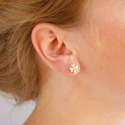 Yellow Gold-Plated Four-Leaf Clover Stud Earrings - Naïades