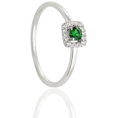 Bague Taline en Or Blanc 750 & Diamants 0,7 ct et Emeraude 0,14 ct - Diamond Lady