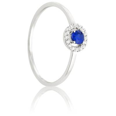 Bague Alaverdi en Or Blanc 750 & Diamants 0,06 ct et Saphir 0,14 ct - Diamond Lady