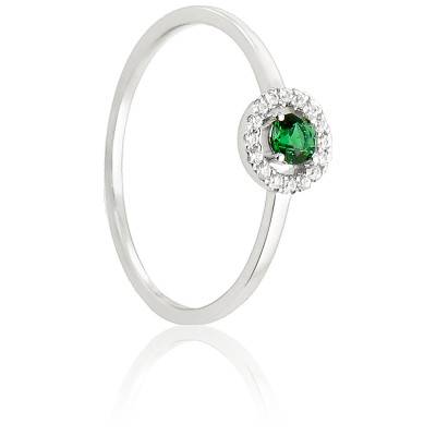 Bague Alaverdi en Or Blanc 750 & Diamants 0,06 ct et Emeraude 0,14 ct - Diamond Lady