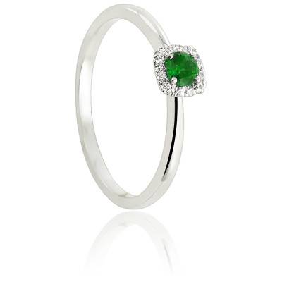 Bague Tali en Or Blanc 750 & Diamants 0,05 ct et Emeraude 0,15 ct - Diamond Lady