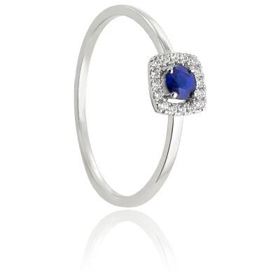 Bague Taline en Or Blanc 750 & Diamants 0,07 ct et Saphir 0,14 ct - Diamond Lady