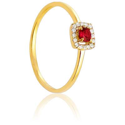 Bague Taline en Or Jaune 750 & Diamants 0,07 ct et Rubis 0,18 ct - Diamond Lady