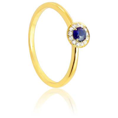 Bague Alavera en Or Jaune 750 & Diamants 0,05 ct et Saphir 0,14 ct - Diamond Lady