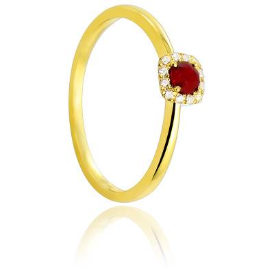 Bague Tali en Or Jaune 750 & Diamants 0,05 ct et Rubis 0,20 ct - Diamond Lady