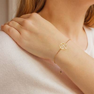 Bracelet Arbre de Vie Plaqué Or Jaune, Longueur de 17 à 18 cm - Naïades