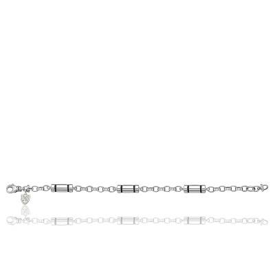 Bracelet Harry Argent & Zircons Noirs, Longueur ajustable 20 cm à 21 cm - Hoxton London