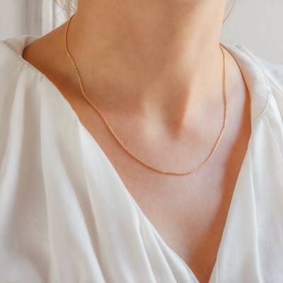 750/1000 Yellow Gold Diamond-Cut Cable Chain, 50 cm Length, Width 0.75 mm to 3.20 mm - Manillon