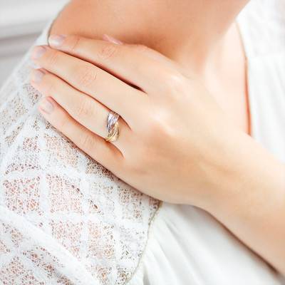 Bague Grande Double Feuilles en 2 Ors 375 - Maison Ballet by Scarlett