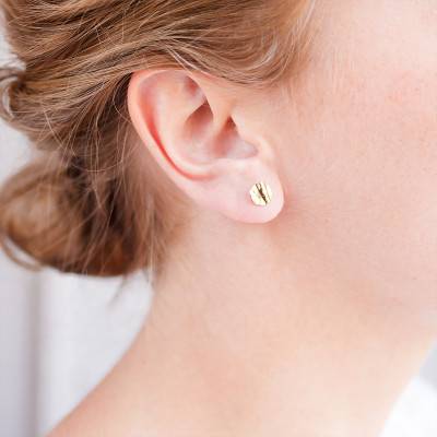 Round Crinkled 375/1000 Yellow Gold Stud Earrings - Maison Ballet by Scarlett