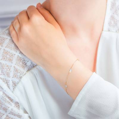 Yellow & White 375/1000 Gold Heart Bracelet, 17.5 cm to 18 cm - Maison Ballet by Scarlett