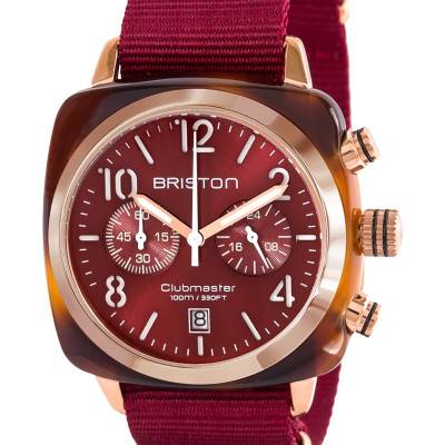 Briston Clubmaster Chrono Gold Red Tortoiseshell Cellulose Acetate Watch - Red Dial - Briston