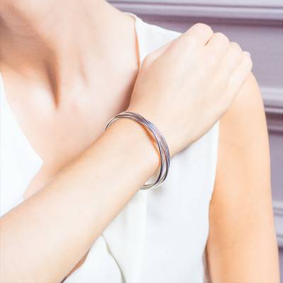 925 Silver Triple Half-Bangle Bracelet, Width 3 mm, Diameter 65 mm - Artemis