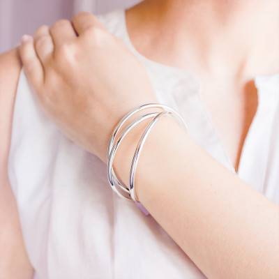 925 Silver 3 Half-Bangle Bracelet, 4 mm Width, 60 mm to 70 mm Diameter - Artemis