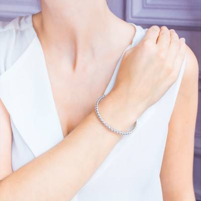 Bracelet Jonc Plat Torsadé Argent, Diamètre 62 mm, Largeur 4,00 mm - Artemis