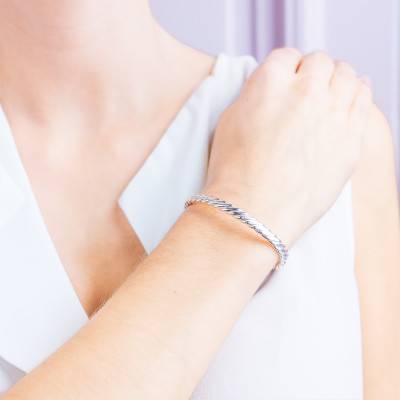 925 Silver Twisted Open Bangle, Diameter 62 mm, Width 5 mm - Artemis