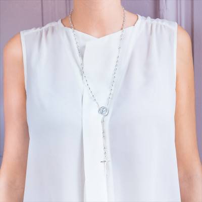 925/1000 Silver Miraculous Medal Rosary Necklace, Length 58 cm - Artemis
