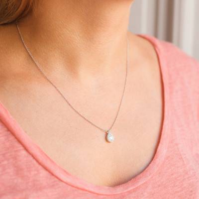 Collier diamants goutte 0,53 ct, Or Blanc 750, Longueur 42 cm - Diamond Lady