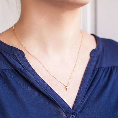 Collier Croix Diamants & Or Jaune 375, Longueur 42 cm - Vandona
