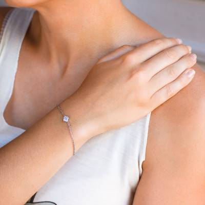 Bracelet Nixie en Or Blanc & Diamants 0,16 ct, Longueur 18 cm - Divine