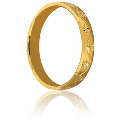 Alliance Ruban Standard Ciselée en Étoiles et à Rainure Ondulée en Or Jaune 750, Largeur 3,50 mm - Gaïa