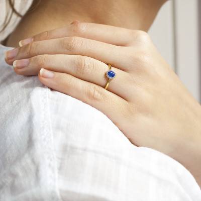 Bague Artik Or Jaune 750, Saphir 0,45 ct, Diamants 0,08 ct - Diamond Lady