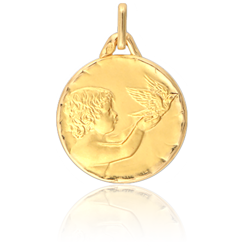 Médaille enfant à la colombe - or blanc 18k - Lucas Lucor