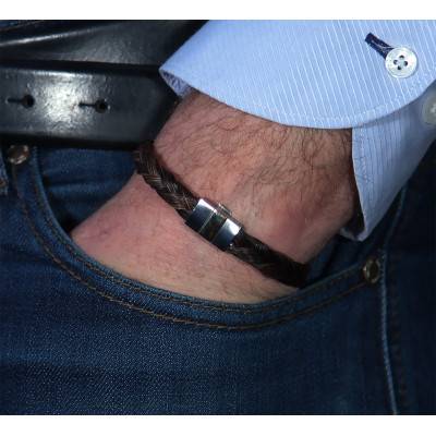 Bracelet 604 Crin de Cheval Marron, Acier & Or Jaune 750, 15 cm - Albanu