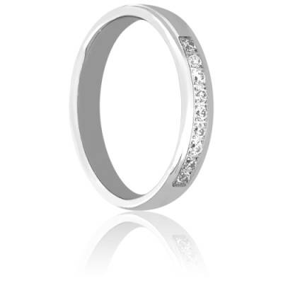 Alliance Lenisseï en Or Blanc 750 & Diamants 0.15 ct, Largeur 3,50 mm - Fair'Belle