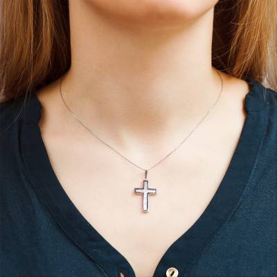 Croix Cœur de Nacre Or Blanc 750 - Vandona