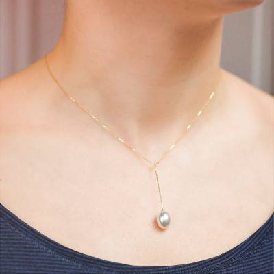 750 Yellow Gold & White Cultured Pearl Necklace, Length 42 cm - Porchet
