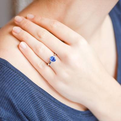 Bague Lune Or Blanc 750, Saphir 1,55 ct, Diamants 0,007 ct - Porchet