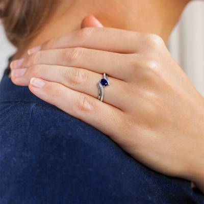 Bague Eurydice Or Blanc 750, Saphir 0,46 ct, Diamants 0,016 ct - Joelli