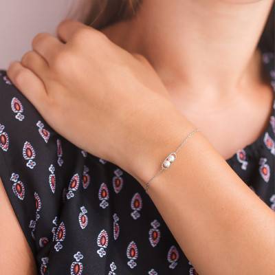 Bracelet Raquette Or Blanc 750 & Perles Ø 4 mm, Longueur 16 à 18 cm - Les Valentines