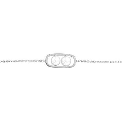Bracelet Raquette Or Blanc 750 & Perles Ø 4 mm, Longueur 16 à 18 cm - Les Valentines