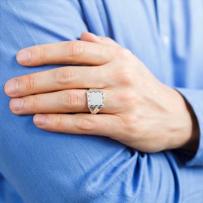 925 Silver Faceted Edge Signet Ring, 14 x 14 mm - Imperium