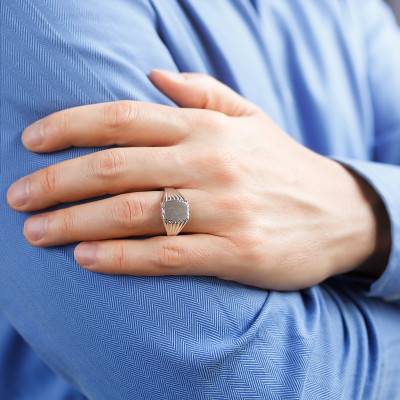 925 Silver Ribbed Signet Ring, 9 x 13 mm - Imperium