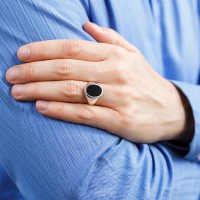 925 Silver & Onyx Signet Ring, 17x13 mm - Imperium