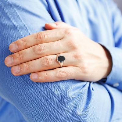 925 Silver & Onyx Signet Ring, 12 x 9 mm Face - Imperium