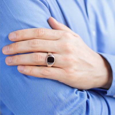925/1000 Silver & Onyx Signet Ring, 11 x 9 mm - Imperium