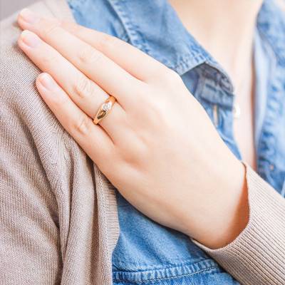 Yellow 375/1000 Gold & Cubic Zirconia Domed Signet Ring, 4 mm Width - Size 60 - Imperium