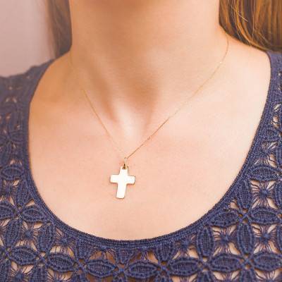 Plain Flat 750 Yellow Gold Cross, 17 x 22 mm - Emanessence