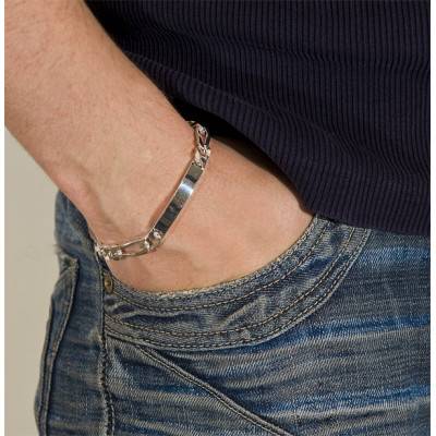 Silver Alternating Oval Link Chain ID Bracelet, 19 cm and 21 cm Length, 8 mm Width - Artemis